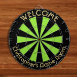 Halloween Green Black Custom Metal Cage Game Night Dartboard<br><div class="desc">Create your own custom, personalized, fun, cool, stylish, halloween neon green and black colour, regulation size (18"diameter, 1"h) aluminum frame metal cage dart board. Comes with 6 brass darts (3 American flag dart flights and 3 UK dart flights). You may mount it anywhere – above your wastebasket at work or...</div>