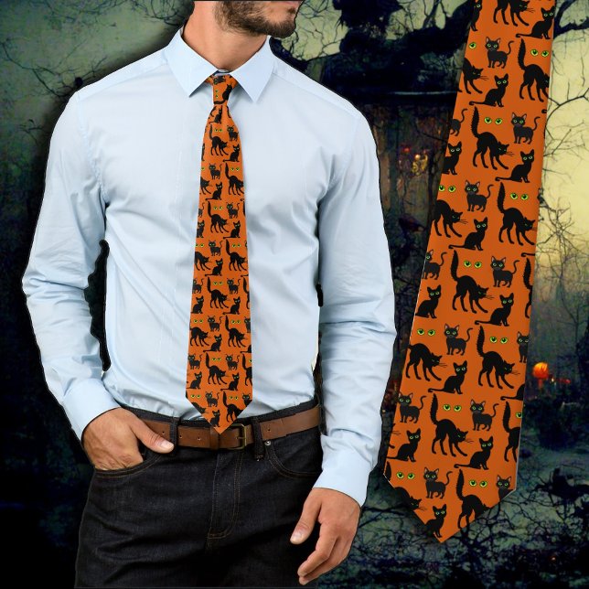 Halloween Green Eyed Cats Orange Tie (Creator Uploaded)