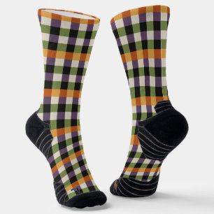 Halloween green, purple & black gingham pattern socks