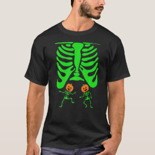 Halloween Green Skeleton Twins XRay Pregnant Jack T-Shirt