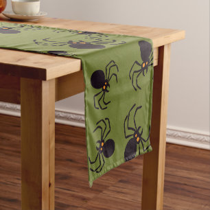 Halloween Green Spider Pattern Short Table Runner