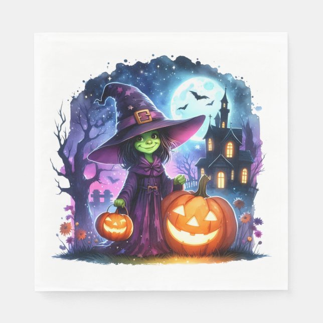 Halloween Green Witch Paper Napkin (Front)