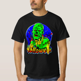 Halloween Green Zombie Monster Blue Background T-S T-Shirt