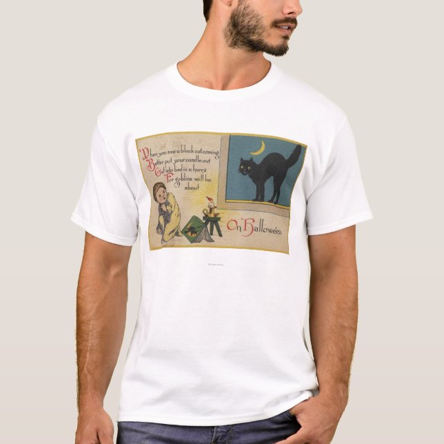 Halloween GreetingBlack Cat T-Shirt (Front)