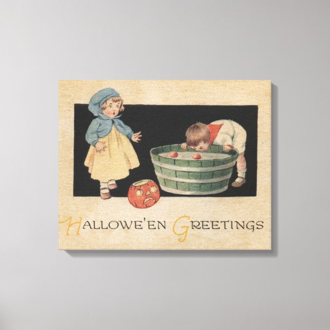 Halloween GreetingBobbing for Apples Canvas Print (Front)