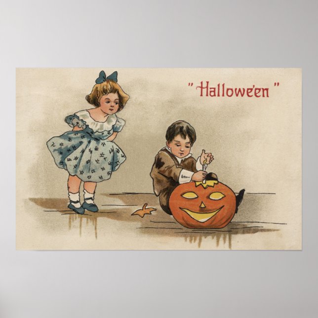 Halloween GreetingCarving Pumpkin Poster (Front)
