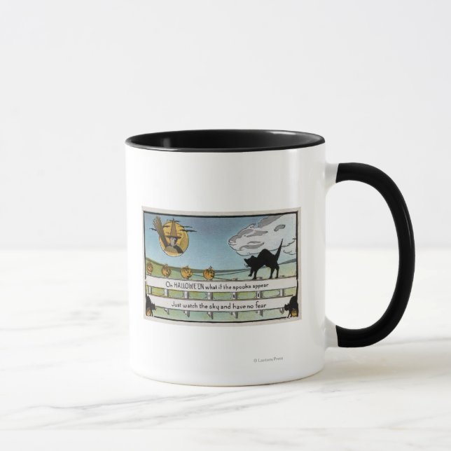Halloween GreetingCat on Fence Mug (Right)