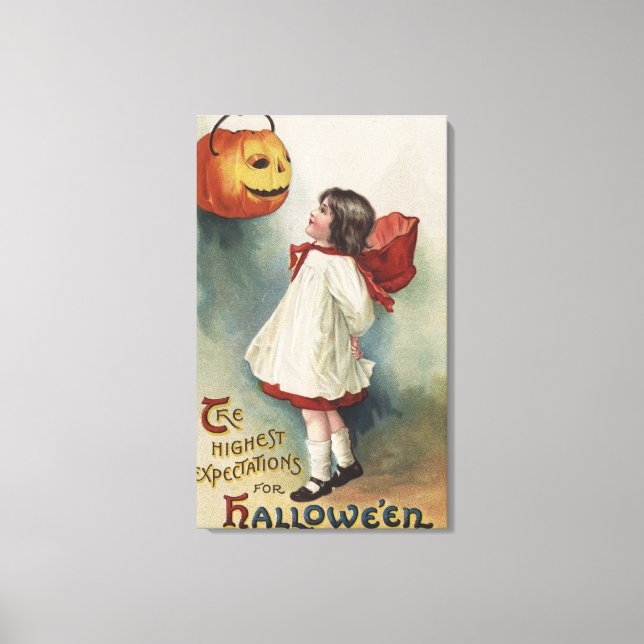 Halloween GreetingGirl in Red and White Canvas Print (Front)