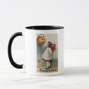 Halloween GreetingGirl in Red and White Mug