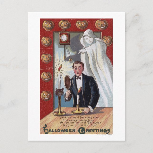 Halloween GreetingMan and Ghost Postcard (Front)