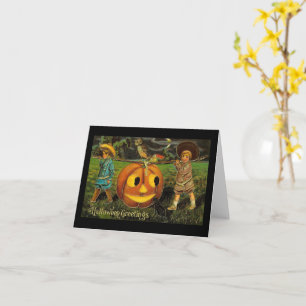 Halloween Greetings Boys Jack O Lantern Vintage Card