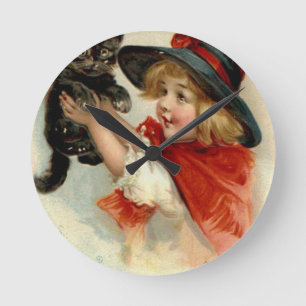 Halloween Greetings - Frances Brundage Round Clock
