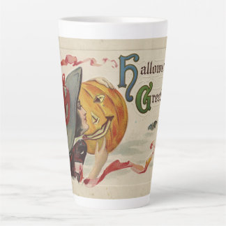 "Halloween Greetings" Kitschy Quirky Vintage Card Latte Mug