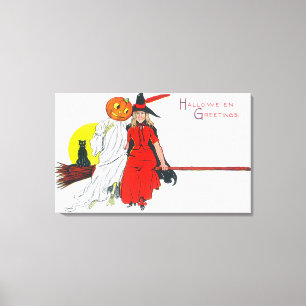 Halloween Greetings Witch Canvas Print