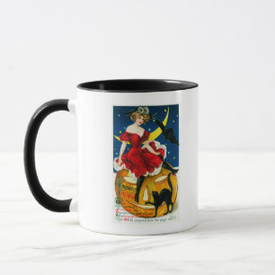 Halloween Greetings Woman on Jack-o-Lantern Mug