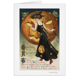 Halloween GreetingWitch Dancing and Pumpkin