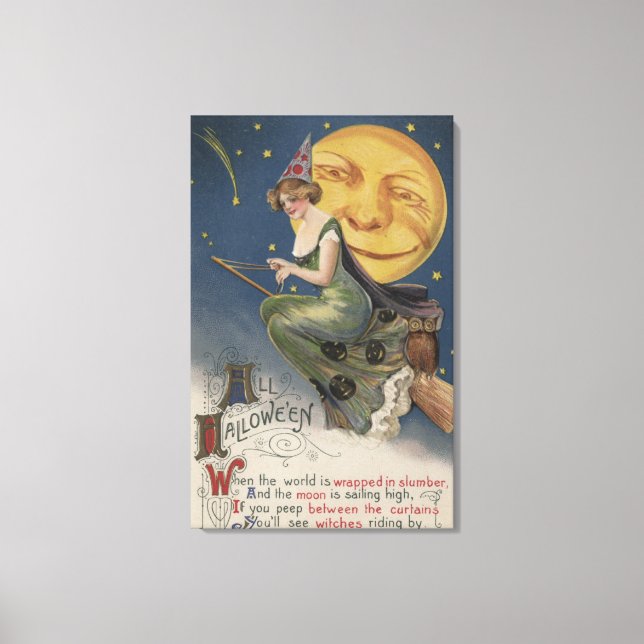 Halloween GreetingWitch in Flight Canvas Print (Front)