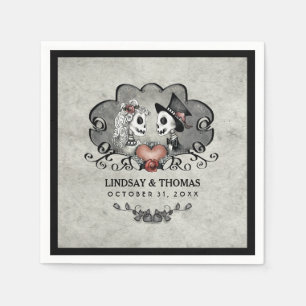 Halloween Grey & Black Skeletons & Heart Wedding Napkin