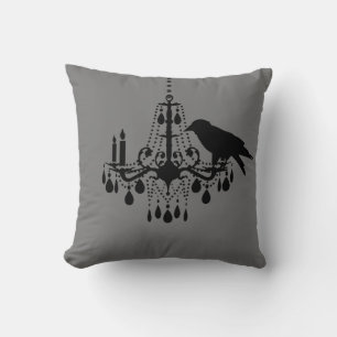 Halloween Grey Chandelier & Raven Pillow