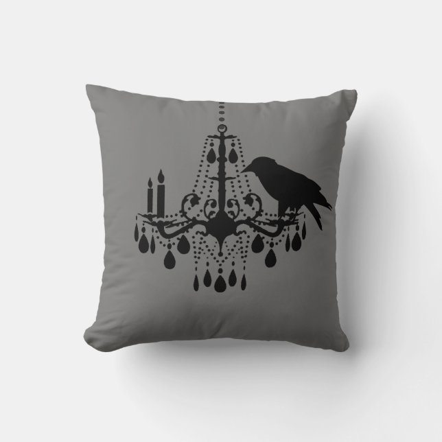 Halloween Grey Chandelier & Raven Pillow (Front)