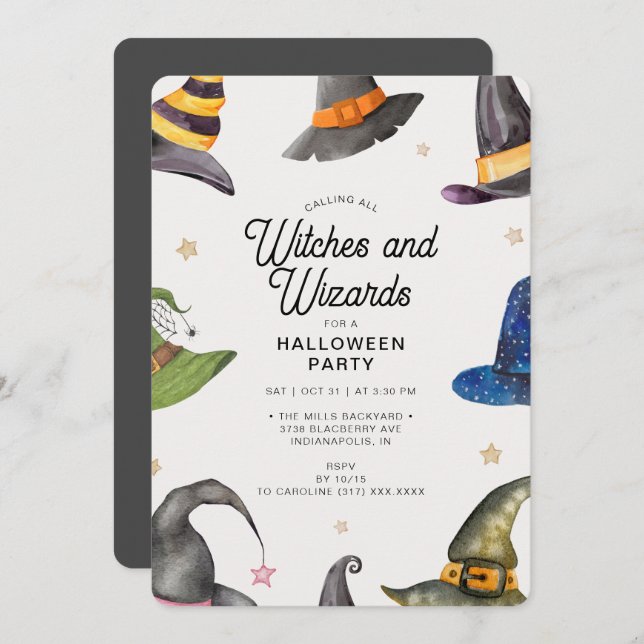 Halloween Grey Wizards & Witches  Party  Invitation (Front/Back)