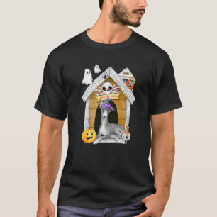 Halloween Greyhound Dog Witch Haunted House T-Shirt