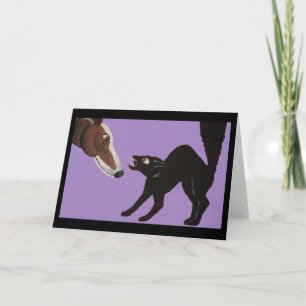 Halloween Greyhound with Angry Black Cat Card