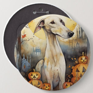 Halloween Greyhound With Pumpkins Scary 6 Inch Round Button