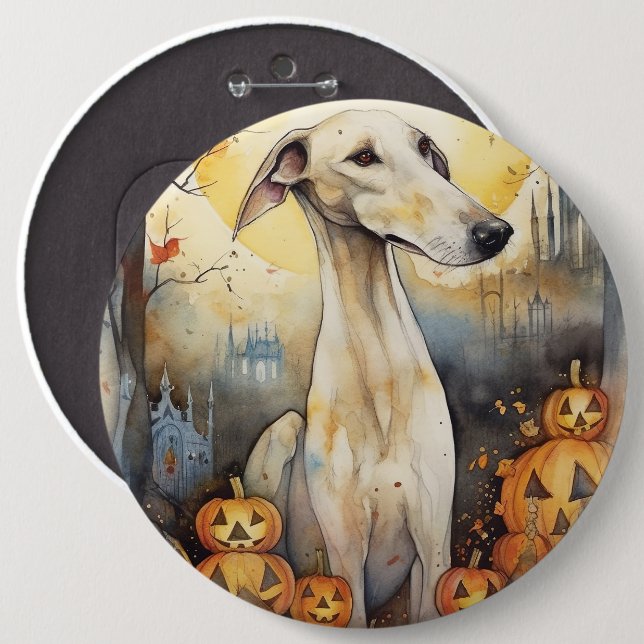Halloween Greyhound With Pumpkins Scary 6 Inch Round Button (Front & Back)