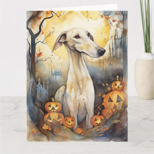 Halloween Greyhound With Pumpkins Scary Card