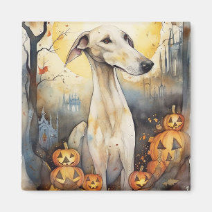 Halloween Greyhound With Pumpkins Scary Magnet