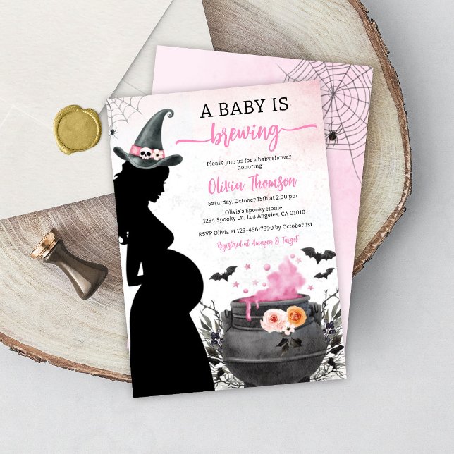 Halloween Gril Baby Shower Baby Is Brewing Invitation (Creator Uploaded)
