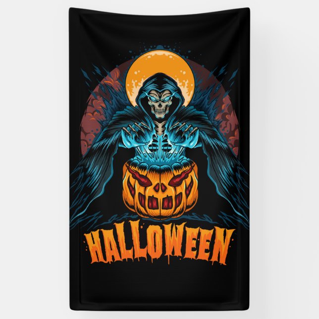 Halloween Grim Reaper and Pumpkin Banner (Vertical)