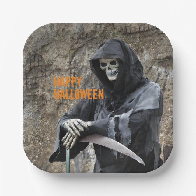 Halloween Grim Reaper Customizable Paper Plate (Front)