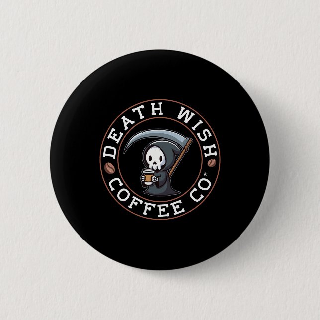 Halloween Grim Reaper Drinking Coffee Death Wish C 2 Inch Round Button (Front)