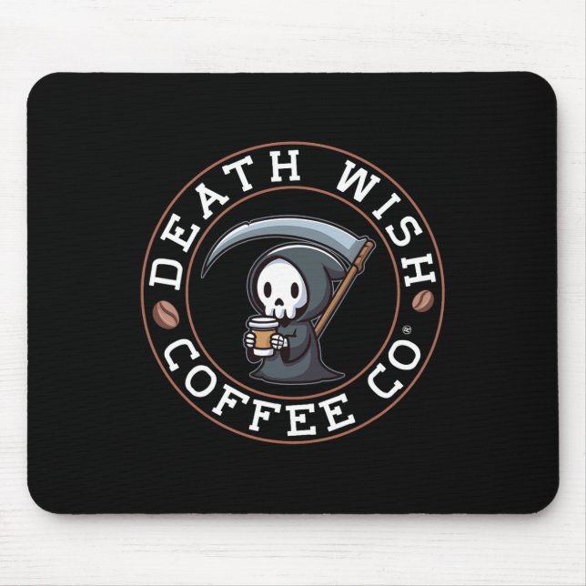 Halloween Grim Reaper Drinking Coffee Death Wish C Mouse Pad (Front)