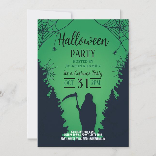 Halloween Grim Reaper Green Party Graveyard Invitation (Front)