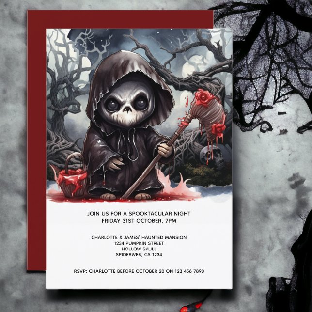 Halloween Grim Reaper Invitation (Halloween Grim Reaper Invitation from Ricaso. Features a cute grim reaper with a bloody scythe)