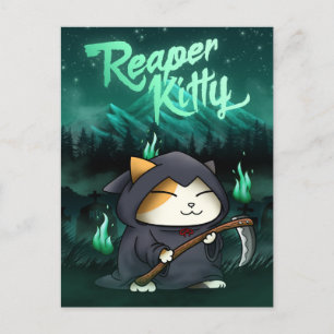 Halloween Grim Reaper Kitty Holiday Postcard