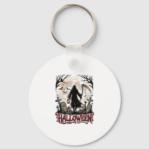 Halloween Grim Reaper Lantern Full Moon Tombstones Keychain