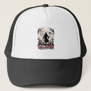Halloween Grim Reaper Lantern Full Moon Tombstones Trucker Hat