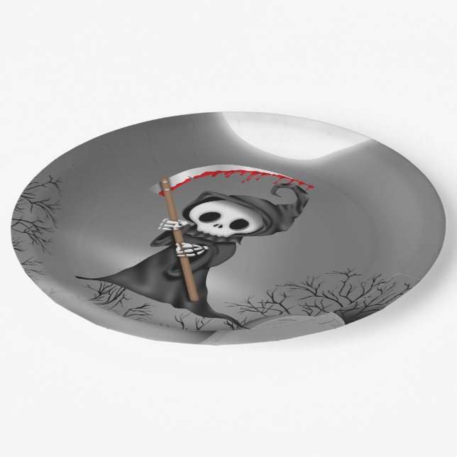 Halloween Grim reaper party paper plate (Angled)
