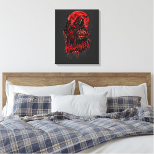 Halloween Grim Reaper Pumpkin Gothic Horror Design Canvas Print