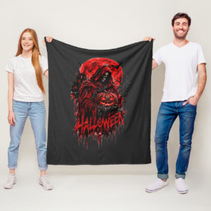 Halloween Grim Reaper Pumpkin Gothic Horror Design Fleece Blanket