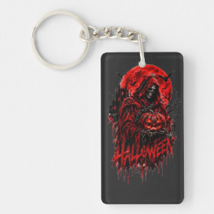 Halloween Grim Reaper Pumpkin Gothic Horror Design Keychain