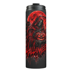 Halloween Grim Reaper Pumpkin Gothic Horror Design Thermal Tumbler