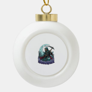 Halloween Grim Reaper Scythe Lantern Broken Moon_1 Ceramic Ball Christmas Ornament