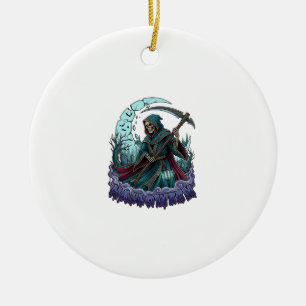 Halloween Grim Reaper Scythe Lantern Broken Moon_1 Ceramic Ornament
