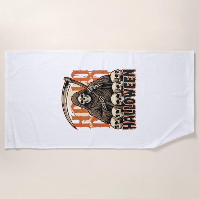 Halloween Grim Reaper Skull Pile Vector Beach Towel (Front)