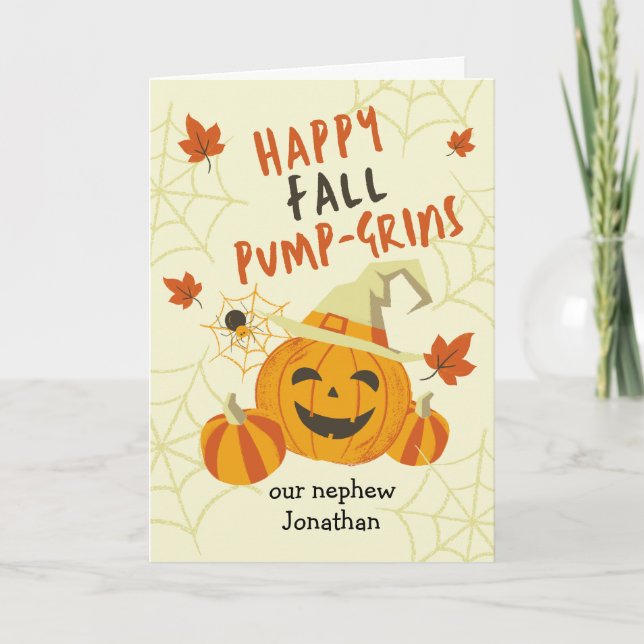 Halloween Grin for Nephew Cute Pumpkin Card (Front)